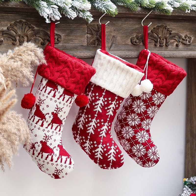 Tricot Noël Chaussettes Sac Neuf An Vacances Décoration Suspendu Cadeau