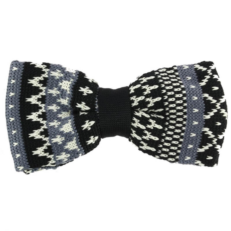 Noeud papillon tricot Noël noir gris crème - Noir -