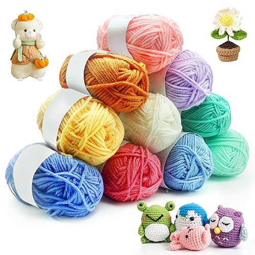 HOVIBU Laine à Tricoter et au Crochet Kit, 10 Couleurs